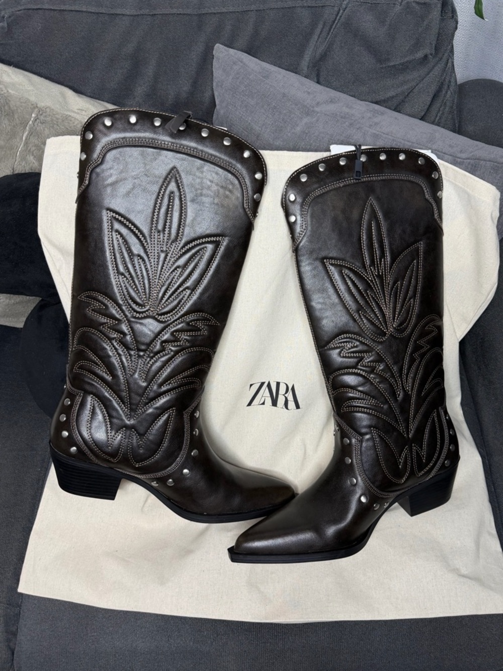 NWT Zara Woman Western COWBOY STUDDED BOOTS Size 10 - Picture 7 of 10